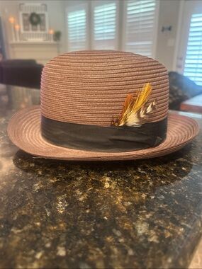 Men's Brown Penners Pinzano Fedora Hat with Feather Trim